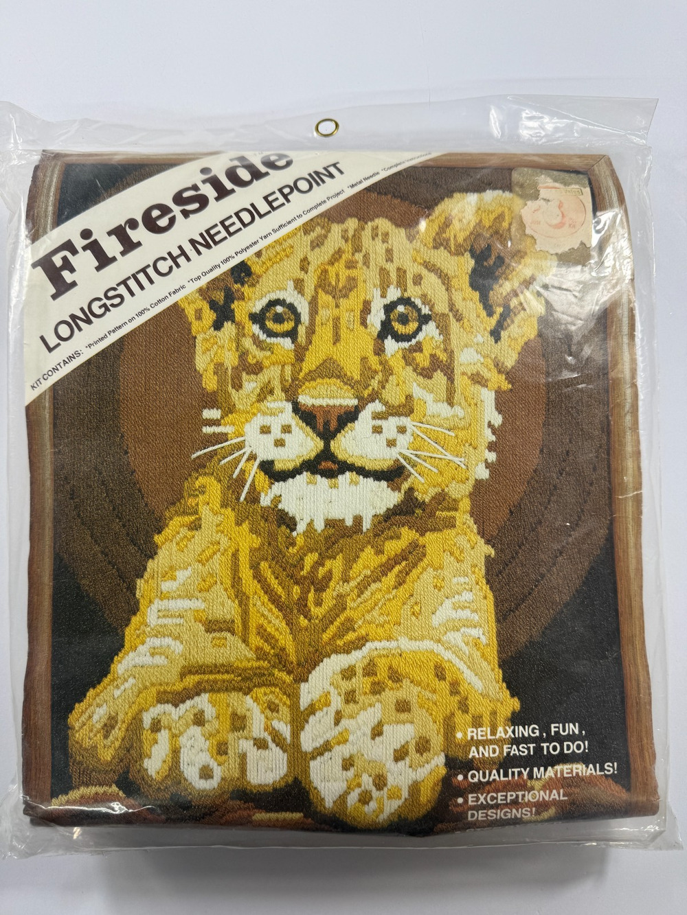 Vintage 1983 Fireside Crafts Longstitch Needlepoint Kit Little Lion Cub
